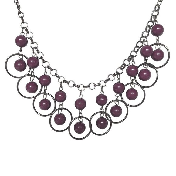Paparazzi Really Rococo Necklace Purple Short Beaded Circle Loops Statement - Picture 1 of 4